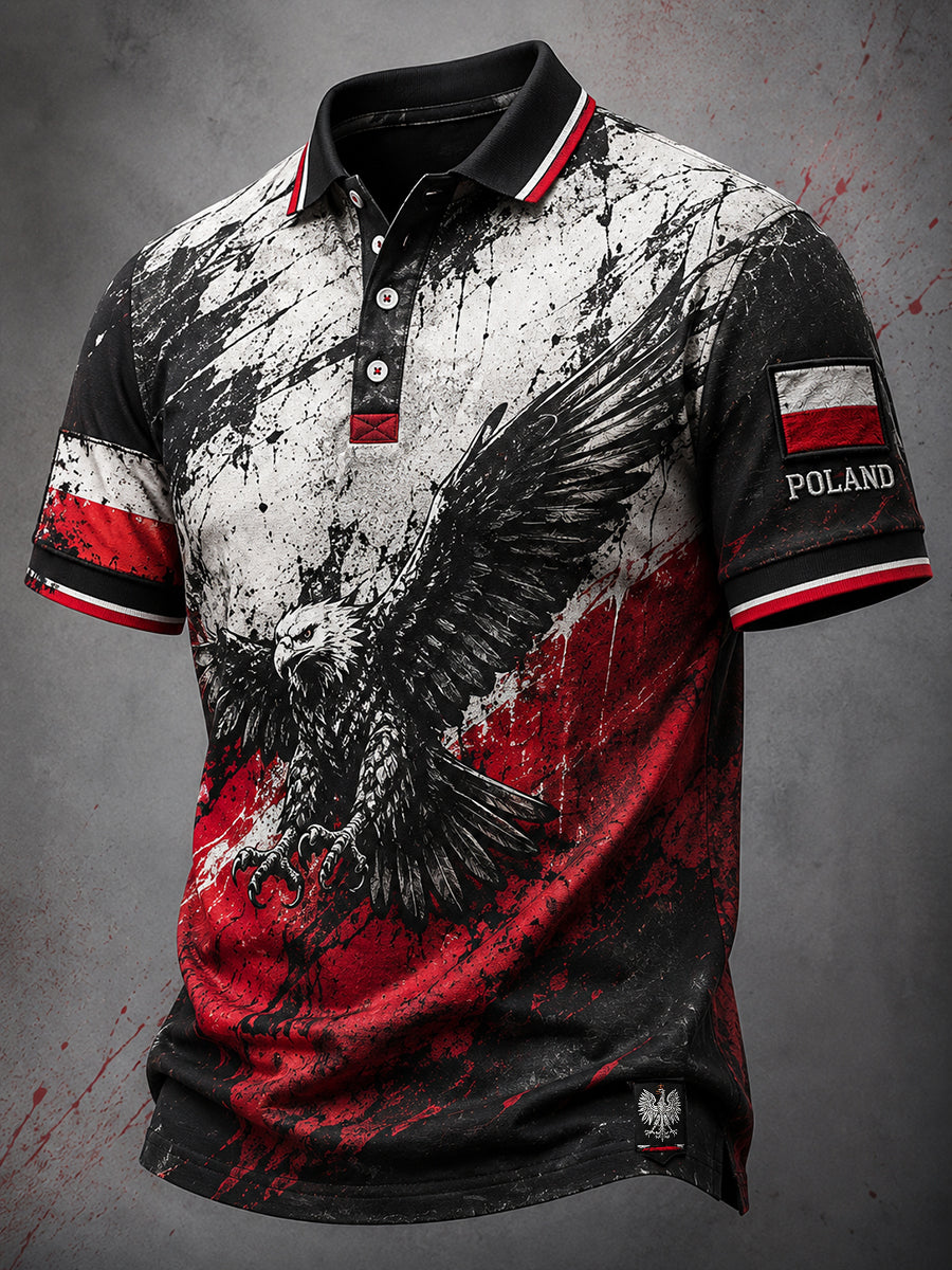 Męski koszulka polo w stylu retro z polskim motywem artystycznym