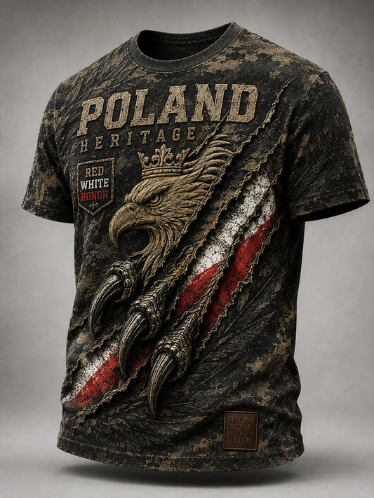 Męski koszulka w stylu retro z polskim motywem artystycznym na co dzień