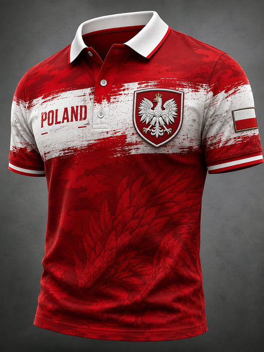 Męski koszulka polo w stylu retro z polskim motywem artystycznym