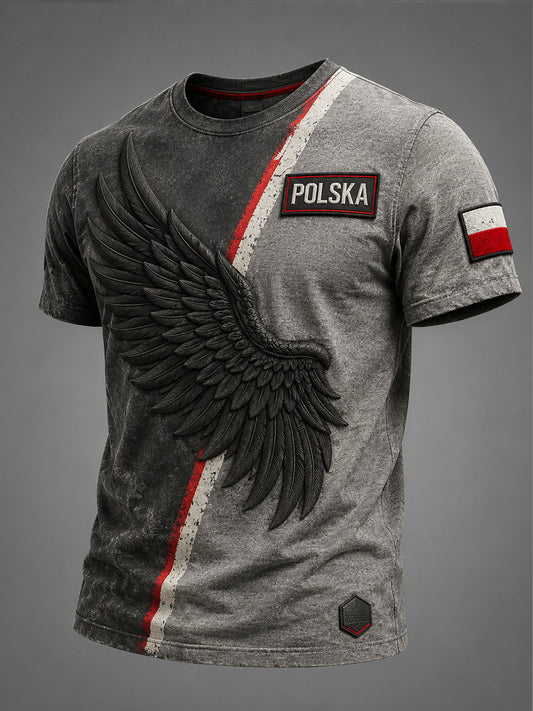 Męski koszulka w stylu retro z polskim motywem artystycznym na co dzień