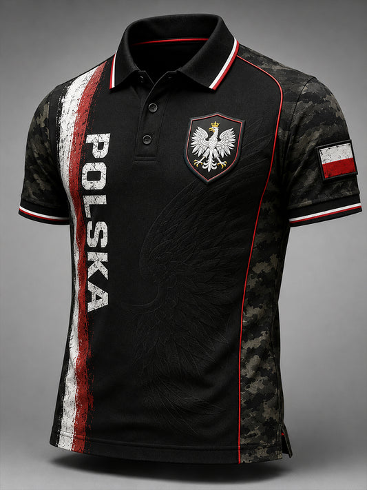 Męski koszulka polo w stylu retro z polskim motywem artystycznym