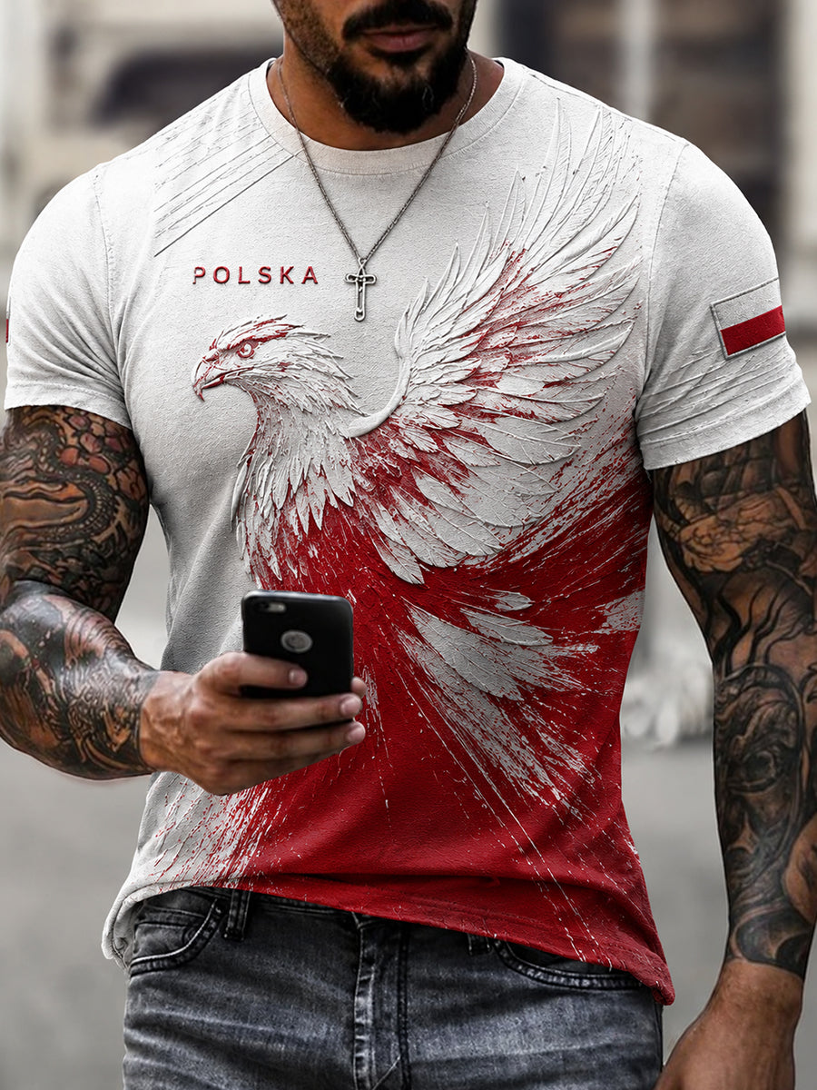 Męski koszulka w stylu retro z polskim motywem artystycznym na co dzień