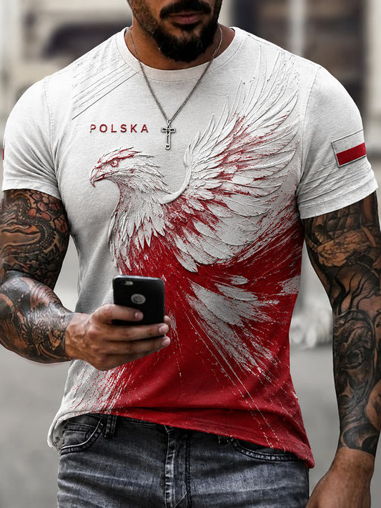 Męski koszulka w stylu retro z polskim motywem artystycznym na co dzień