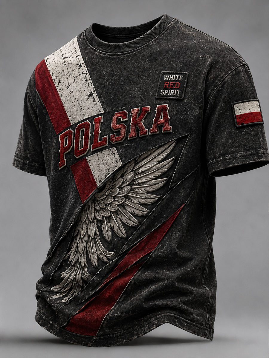 Męski koszulka w stylu retro z polskim motywem artystycznym na co dzień