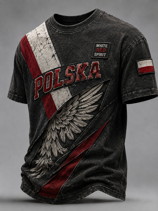 Męski koszulka w stylu retro z polskim motywem artystycznym na co dzień