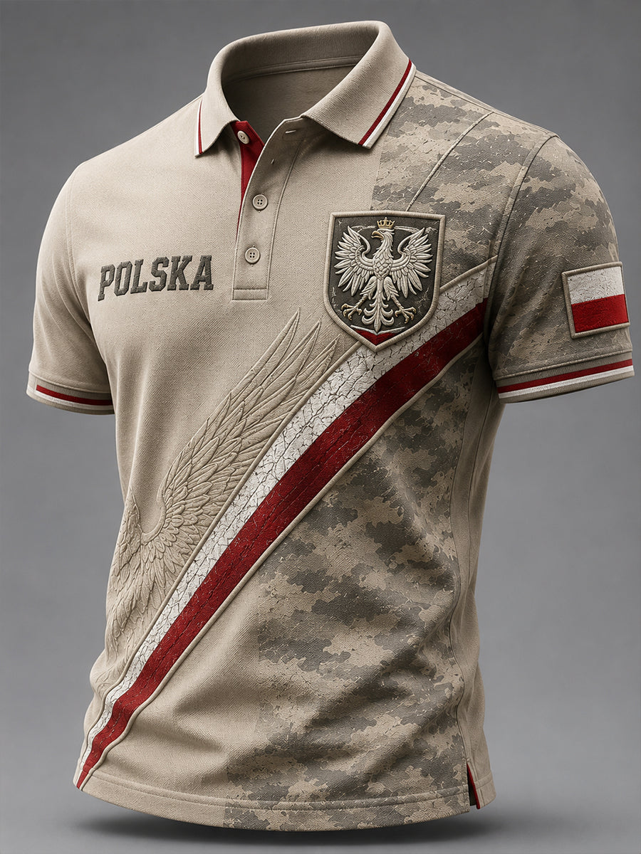 Męski koszulka polo w stylu retro z polskim motywem artystycznym