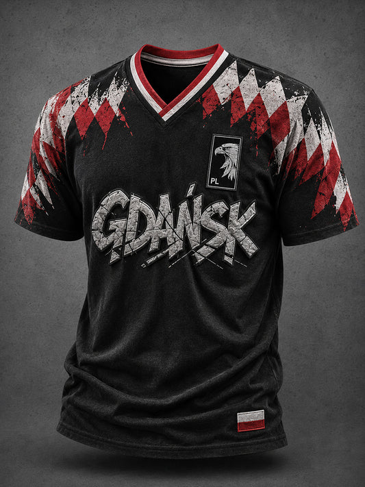 Męski t-shirt z V-kształtnym dekoltem w kolorze polskiej flagi