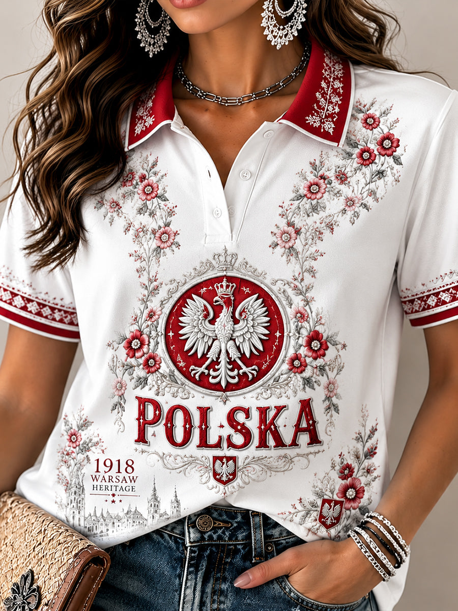 Damski T-shirt polo z motywem Polski