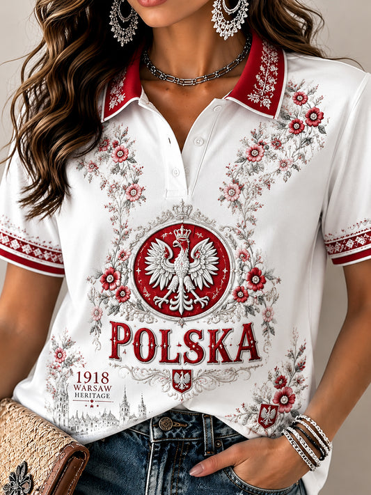 Damski T-shirt polo z motywem Polski