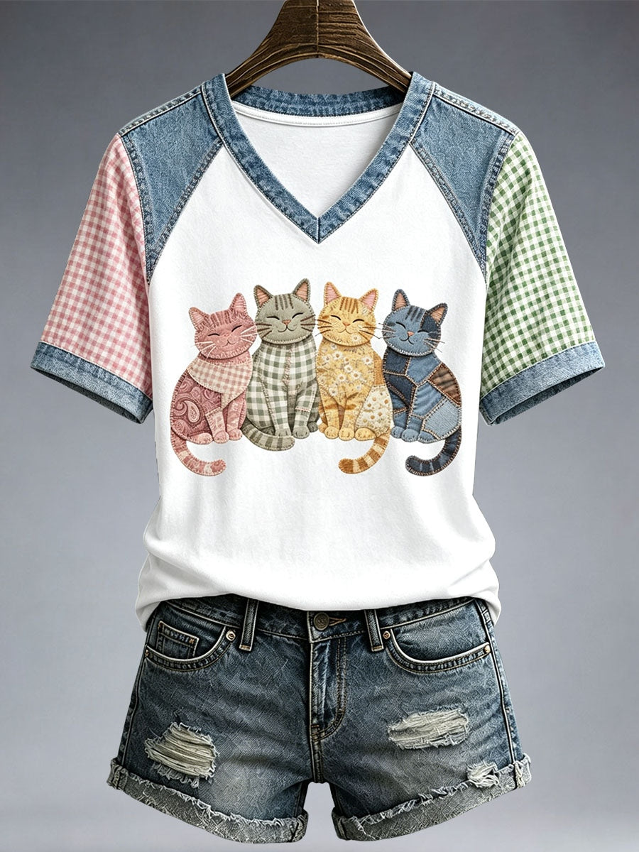 Koszulka damska Lovely Cat Patchwork Art