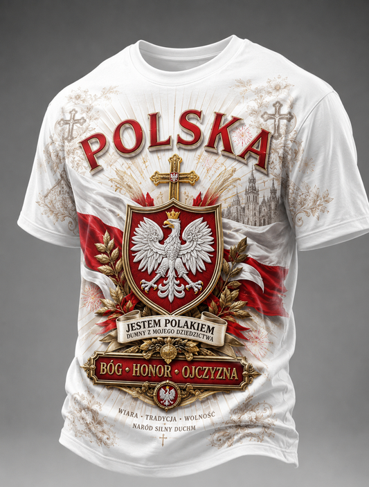 Męski t-shirt z krótkim rękawem z Polską