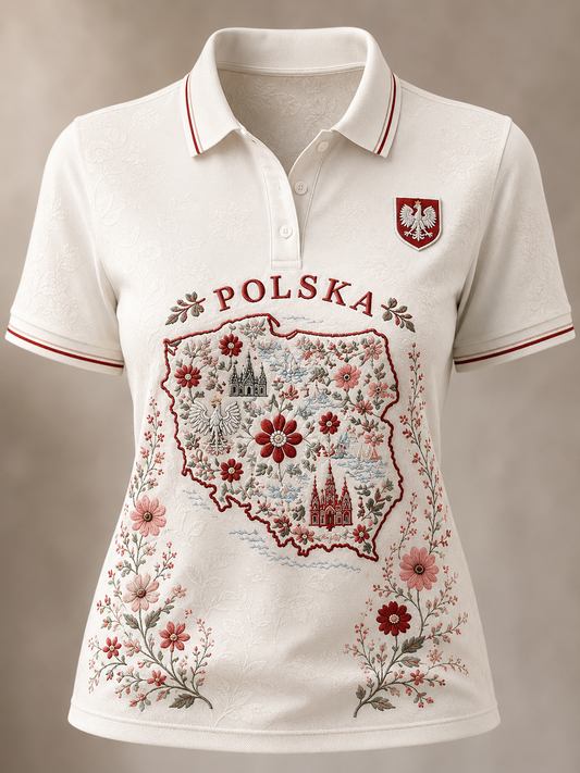 Damski T-shirt polo z motywem Polski