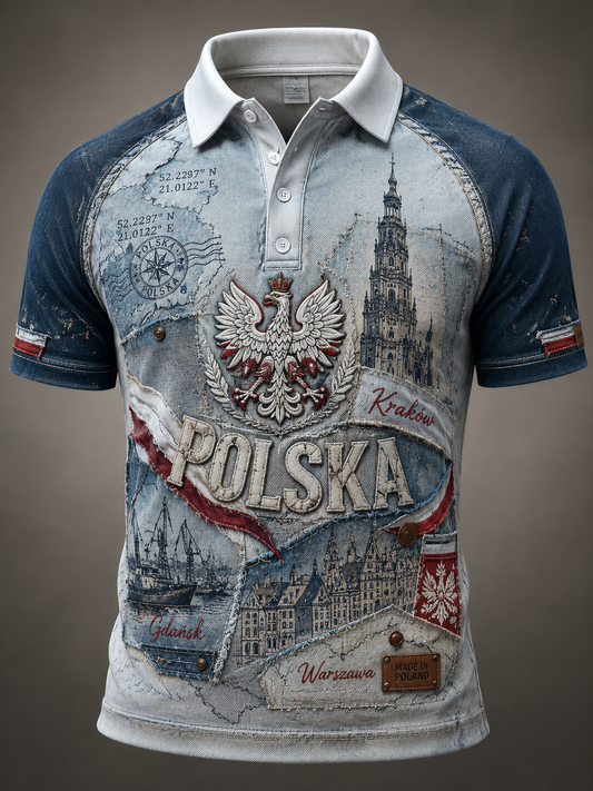 Koszulka polo z nadrukiem artystycznym dla mężczyzn, Polska