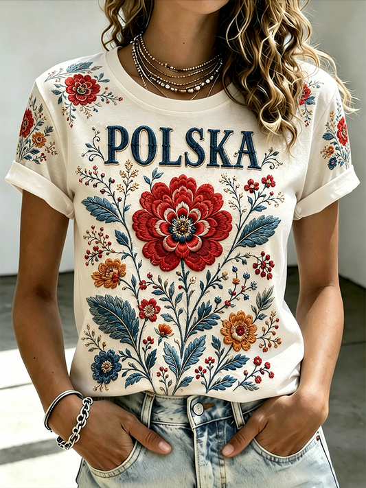Damski t-shirt z krótkim rękawem z Polską
