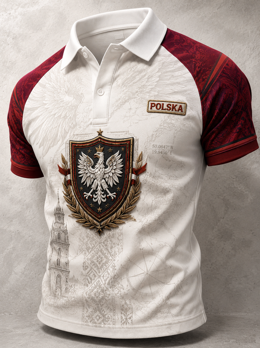 Koszulka polo z nadrukiem artystycznym dla mężczyzn, Polska