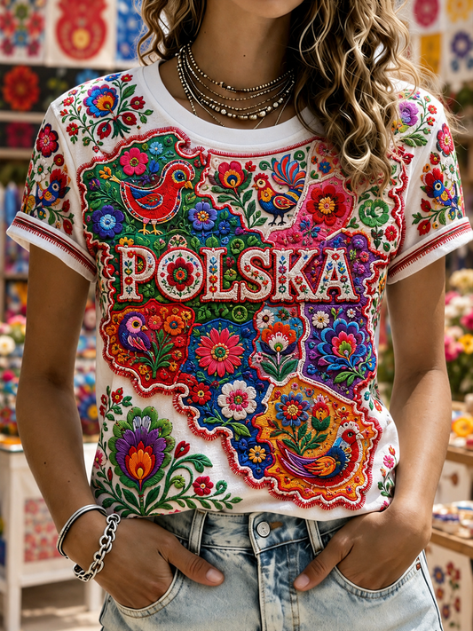 Damska koszulka z krótkim rękawem Mapa Polski