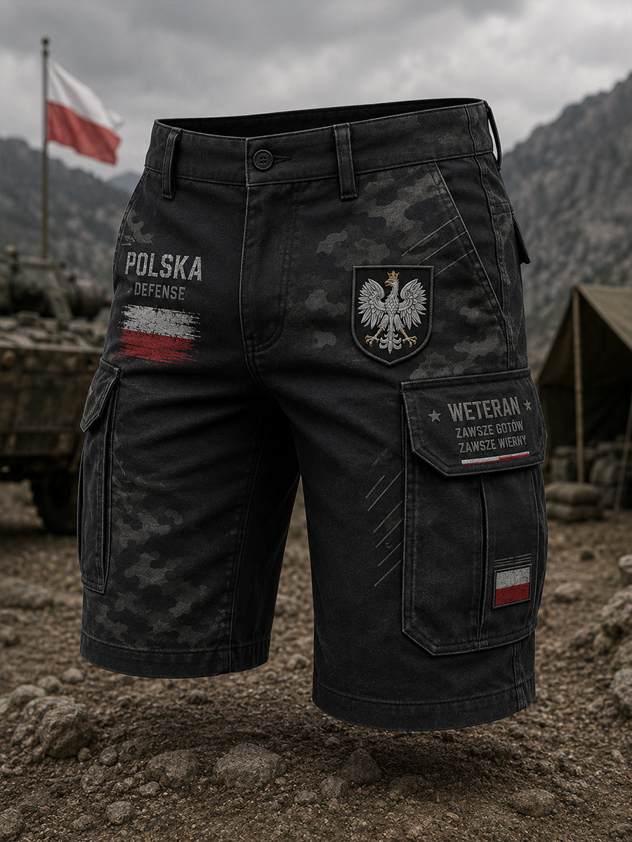 Męskie krótkie spodnie cargo z wiktoriańskim, wojskowym wzorem