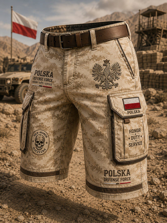 Męskie przycięte spodnie cargo z nadrukiem w stylu wojskowym w stylu vintage