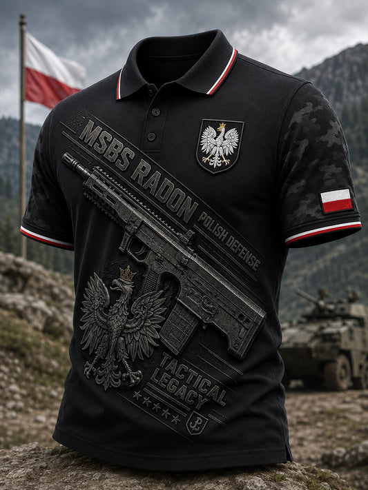 Męski koszulowy polo z krótkim rękawem i wiktoriańskim nadrukiem w stylu wojskowym