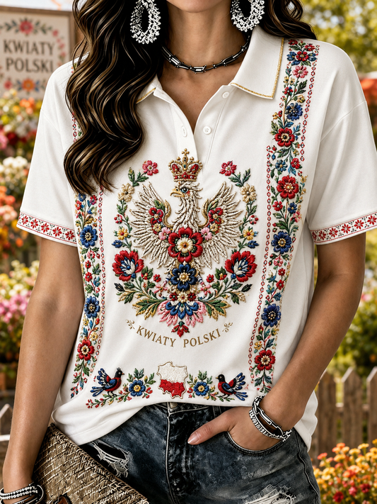 Damski T-shirt polo z motywem Polski