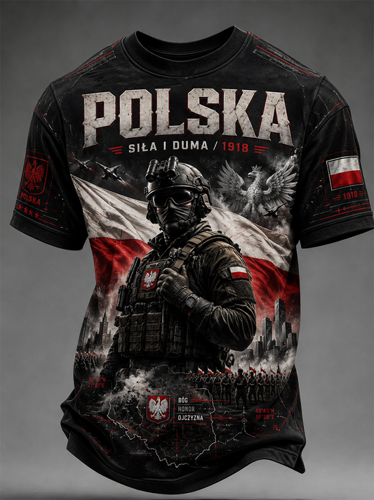 Męski t-shirt wojskowy polskich sił zbrojnych z krótkim rękawem