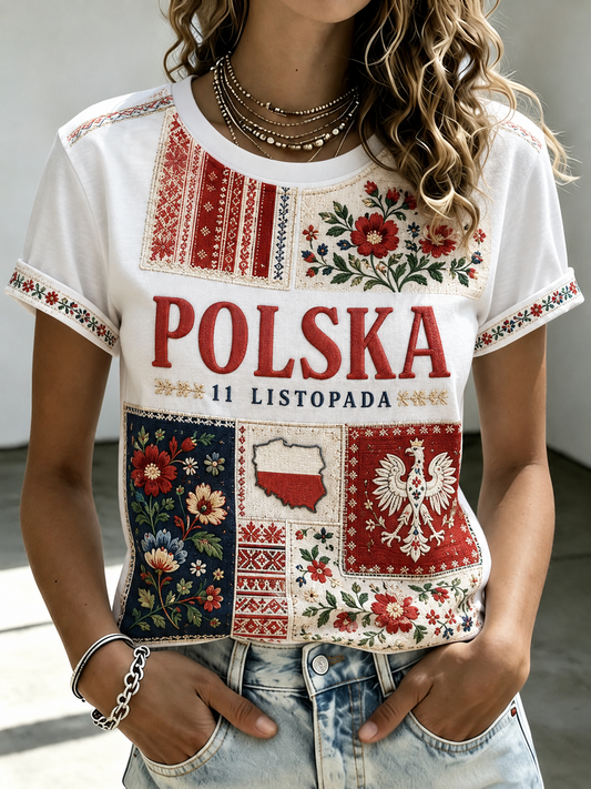 Koszulka z krótkim rękawem dla kobiet z okazji Dnia Niepodległości Polski