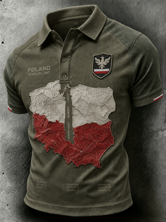 Koszulka polo z artystycznym nadrukiem przedstawiającym polskie siły zbrojne dla mężczyzn