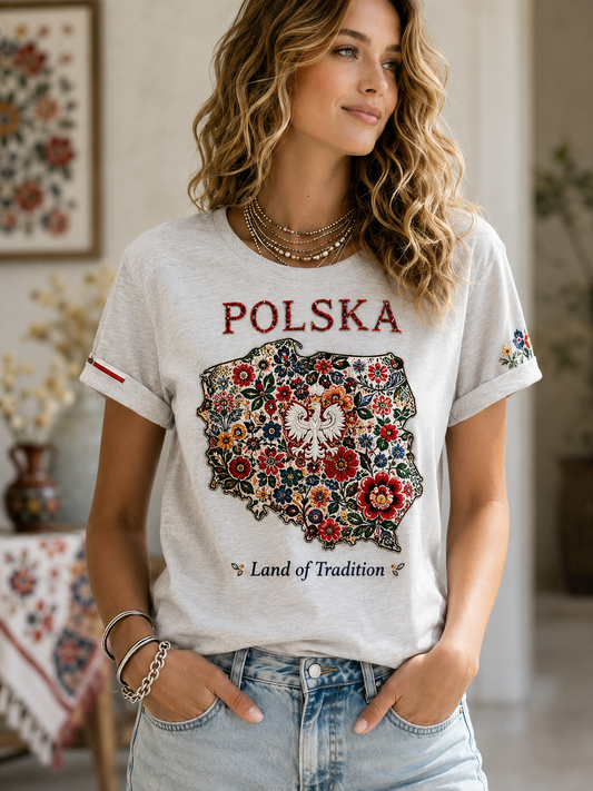 Damski t-shirt z krótkim rękawem z Polską