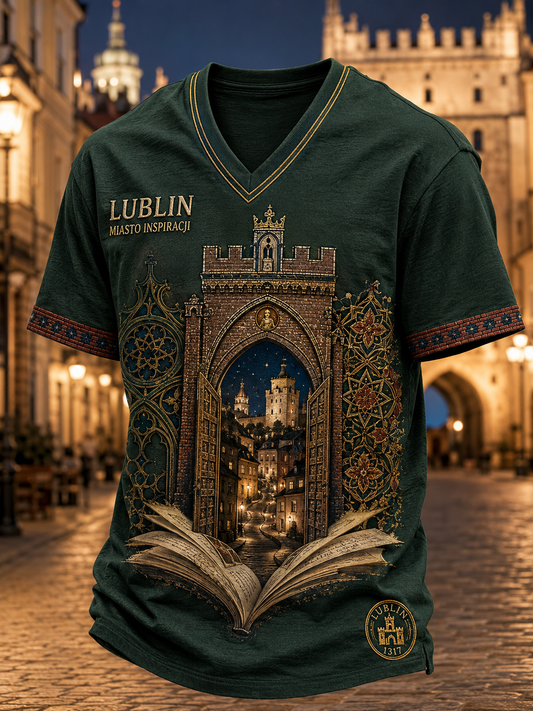 Męski t-shirt miejski z dekoltem w serek