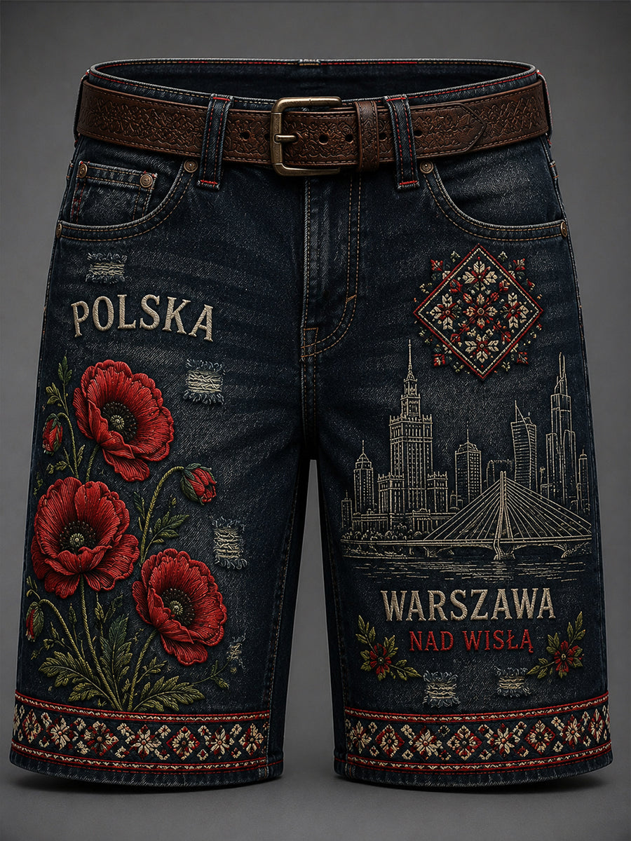 Męskie spodnie cargo w stylu casual z polskim nadrukiem artystycznym w stylu vintage
