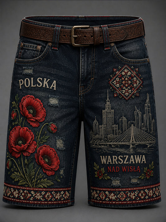 Męskie spodnie cargo w stylu casual z polskim nadrukiem artystycznym w stylu vintage