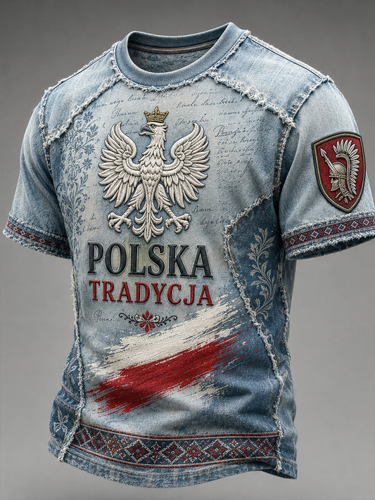 Męska koszulka na co dzień z polskim nadrukiem w stylu vintage