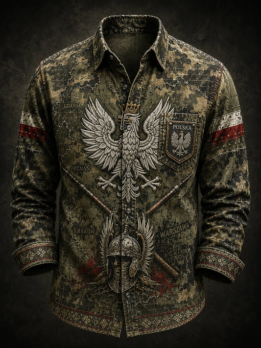 Męska koszula w stylu vintage z polskim motywem artystycznym