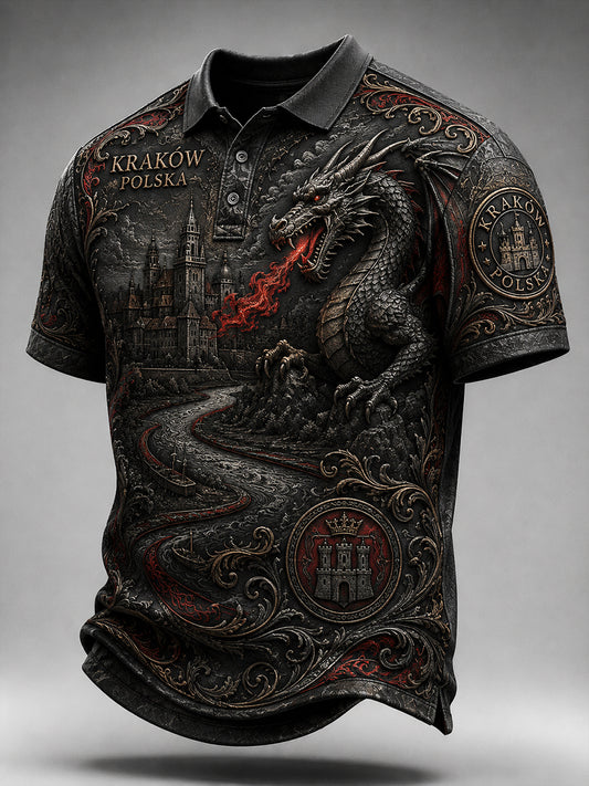 Męska koszulka polo w stylu vintage z polskim nadrukiem artystycznym