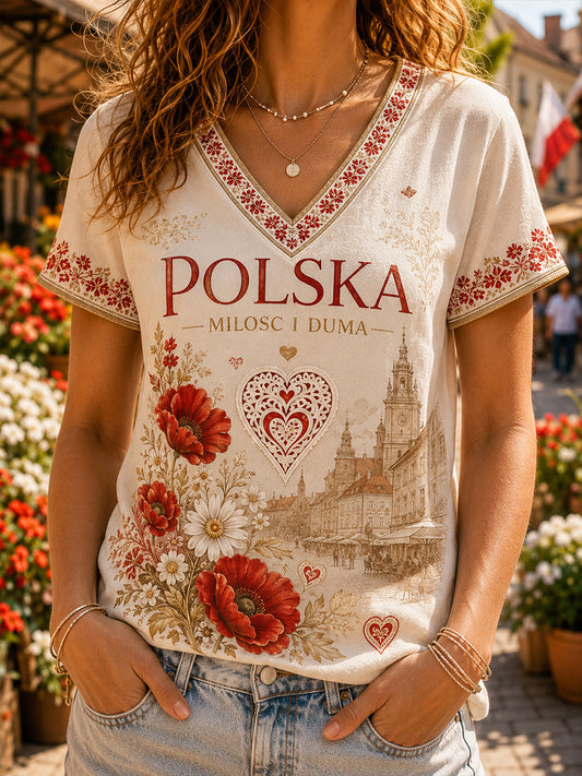 Damska koszulka na co dzień z polskim nadrukiem w stylu vintage