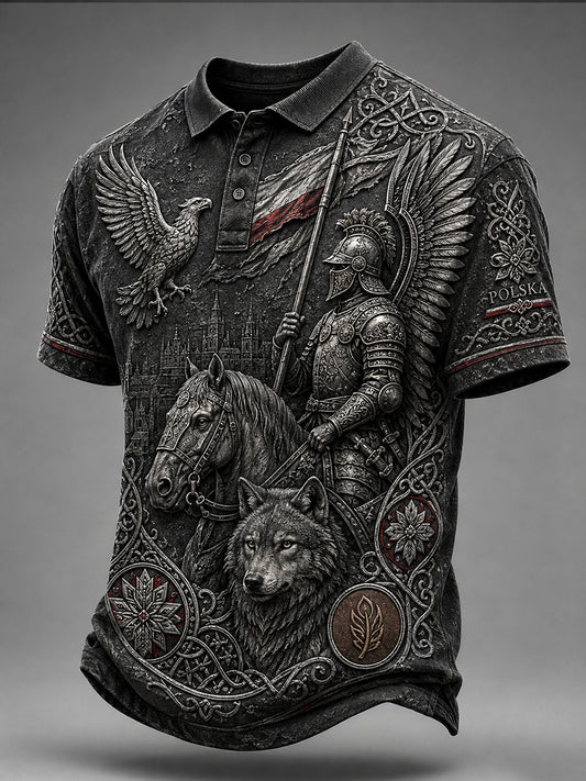 Męska koszulka polo w stylu vintage z polskim motywem artystycznym na co dzień