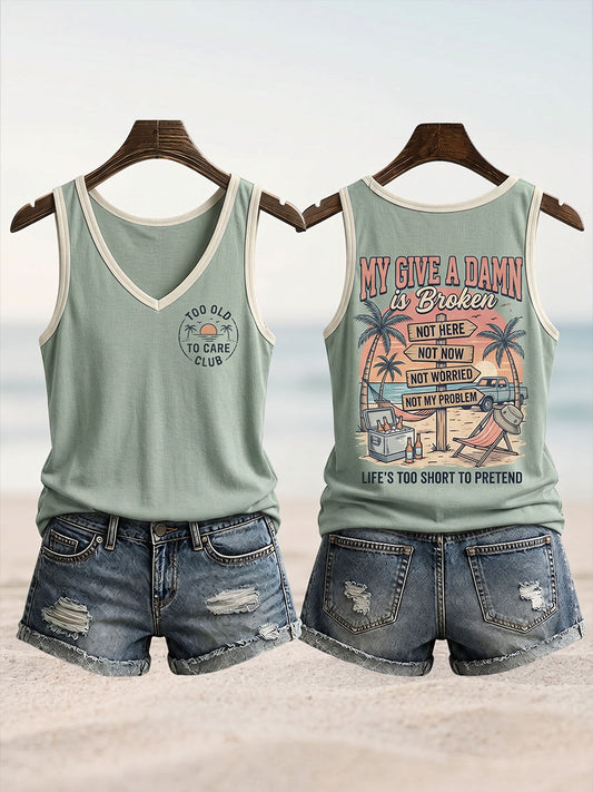 Tank top dla kobiet z napisem „Za Stara Na To, By Mieć Obojętne”