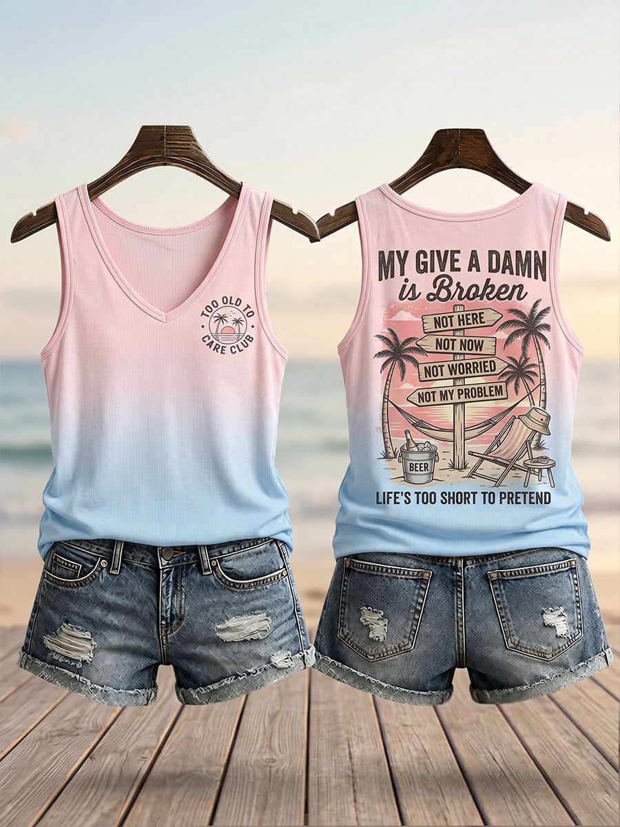 Tank top dla kobiet z napisem „Za Stara Na To, By Mieć Obojętne”
