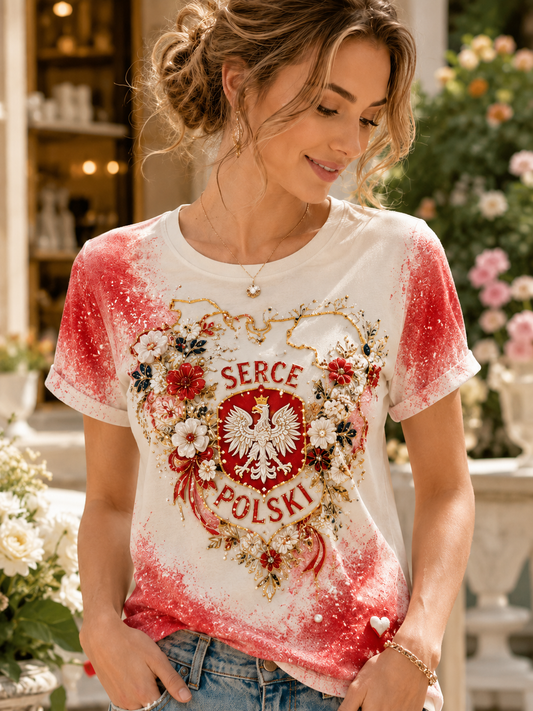 Damski t-shirt z krótkim rękawem z Polską