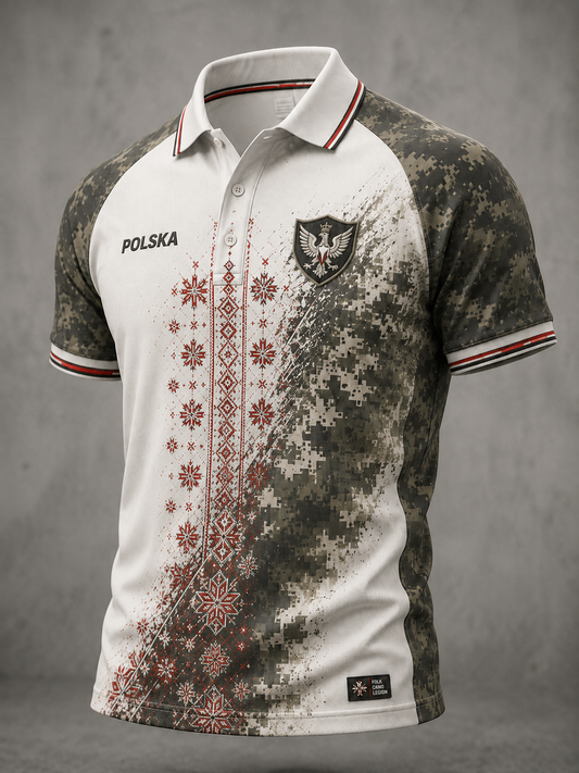 Koszulka polo z artystycznym nadrukiem przedstawiającym polskie siły zbrojne dla mężczyzn