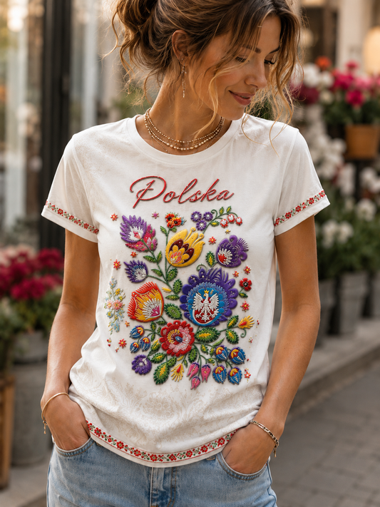 Damski t-shirt z krótkim rękawem z Polską