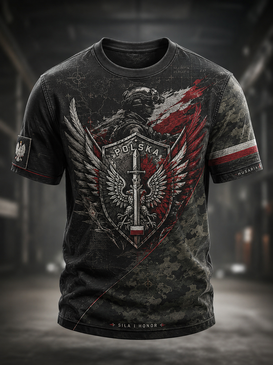 Męski t-shirt wojskowy polskich sił zbrojnych z krótkim rękawem