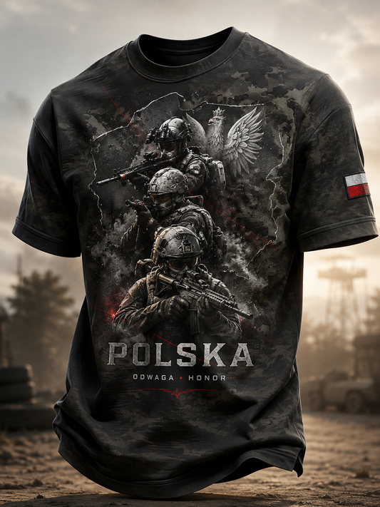 Męski t-shirt wojskowy polskich sił zbrojnych z krótkim rękawem