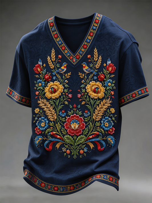 Męski t-shirt z Polską i dekoltem w kształcie litery V