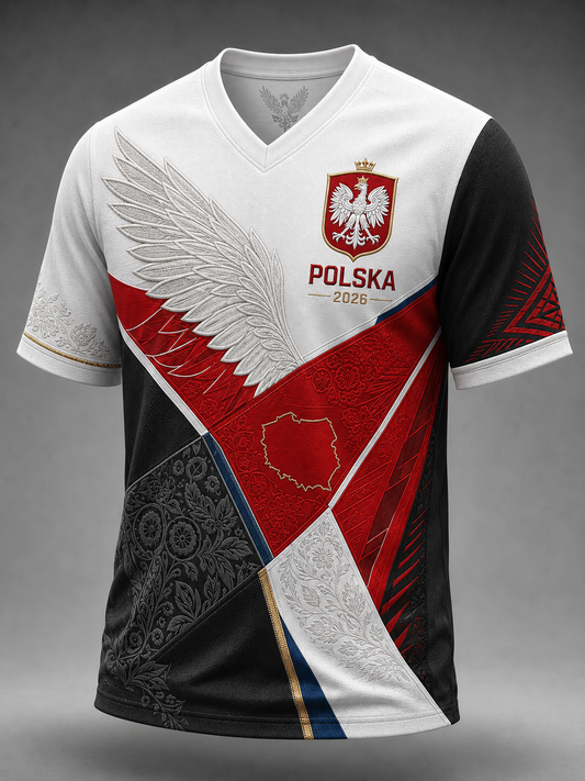 Męski t-shirt z Polską i dekoltem w kształcie litery V