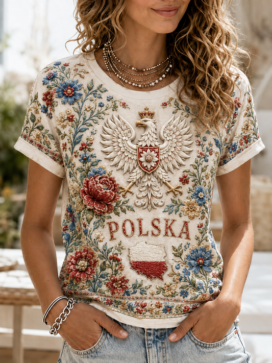 Damski t-shirt z krótkim rękawem z Polską