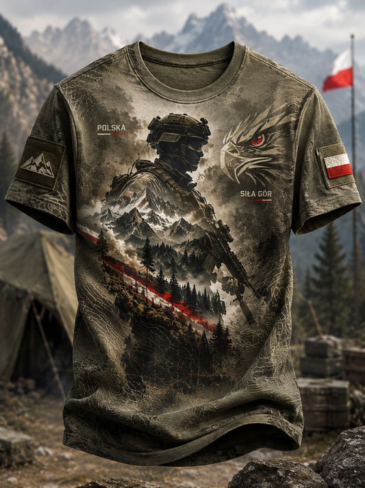Męski t-shirt wojskowy polskich sił zbrojnych z krótkim rękawem