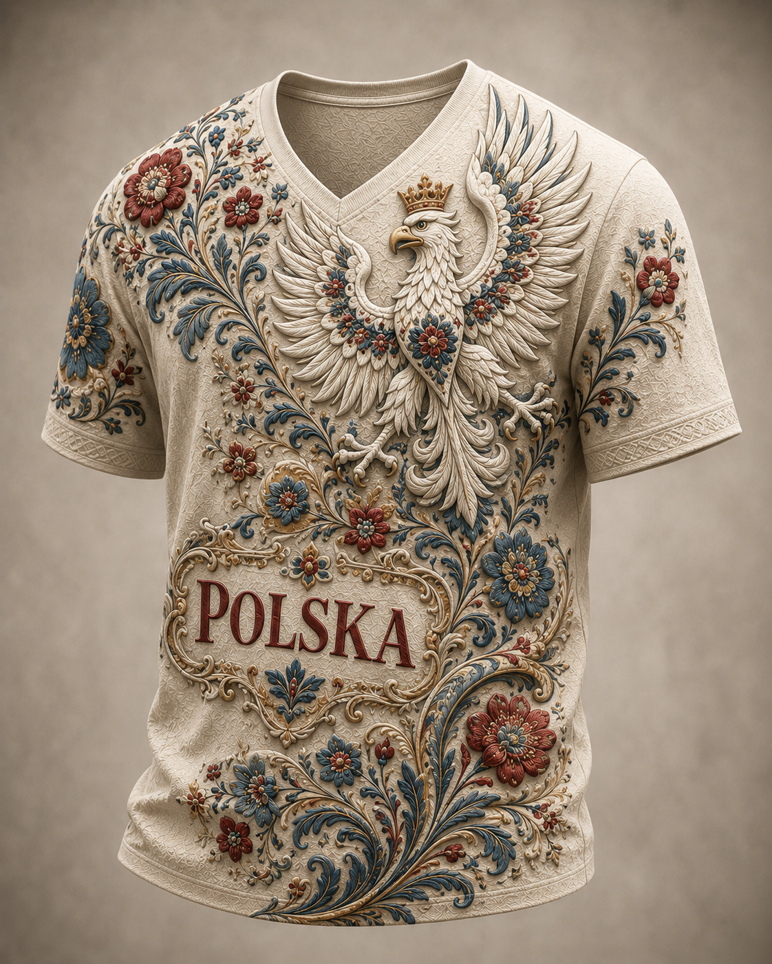 Męski t-shirt z Polską i dekoltem w kształcie litery V