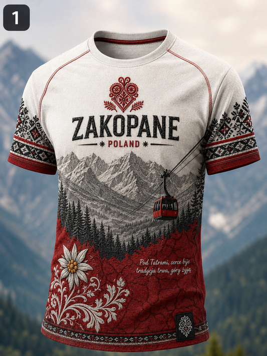 Męski Polski Zakopane Mountain Folk Festival Koszulka z krótkim rękawem