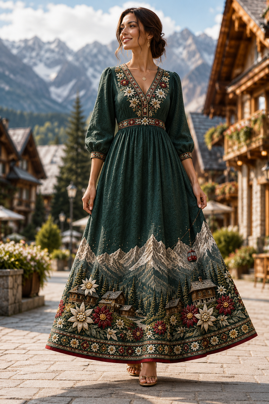 Damski Polski Górski Festiwal Folklorystyczny Retro Casualowa Bawełniowo-Lniana Sukienka